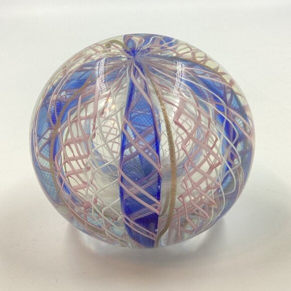 Vintage Murano Colorful Art Glass Latticino Filigrana Twist Paperweight Fratelli
